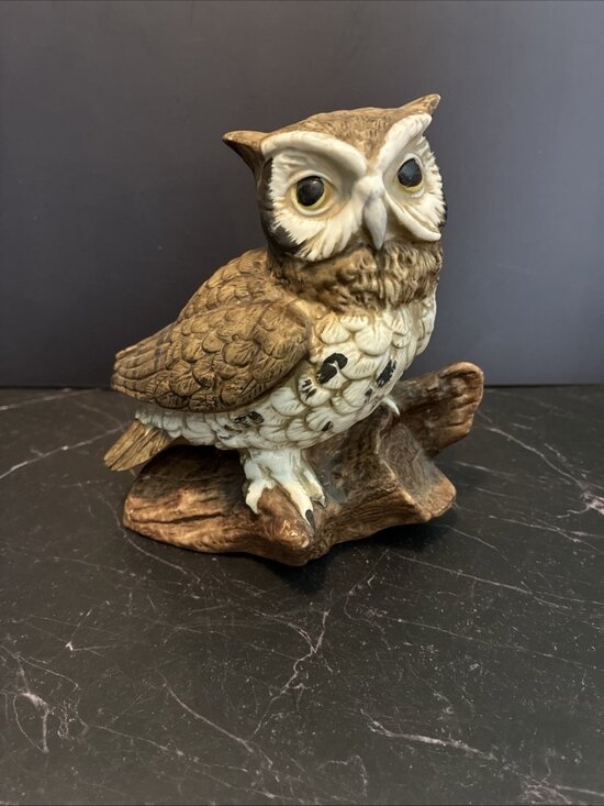 Other - Vintage Ceramic Owl Figurine Brown White Woodland Bird Statue Decor 5 Inch